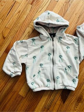 The Animals Observatory Hooded Zip Jacket - Cream with light green Ribbon Print
